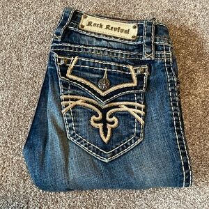 Rock Revival Blue and Tan Skinny Jeans